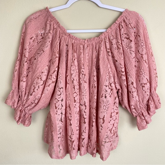Free People Stacey Lace Blush Crop Puff Sleeve Relaxed Fit Top Size Small - Picture 9 of 15